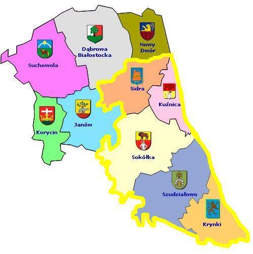 Rysunek 1. Mapa obszaru LGD Szlak Tatarski na tle powiatu sokólskiego 3. Potencjał LGD Źródło: Opracowanie własne na podstawie obrazu pobranego z: www.sokolka.policja.gov.pl 3.