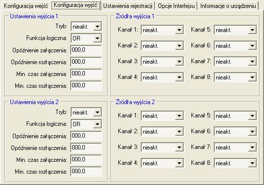 Konfigurowane - sekcja ta określa, które kanały są w danej chwili konfigurowane.