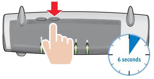 3. W tym kroku masz dwie minuty: Naciśnij przycisk "WLAN / WPS" lub "WPS" w urządzeniu FRITZ! Box. Jeśli nie ma przycisku "WPS", naciśnij przycisk "WLAN". Przytrzymaj przycisk na routerze FRITZ!