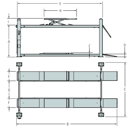 platformy, płyty przesuwne) 175 mm 175 mm +66 mm 201 mm - 190 mm 7365 mm E Długość platform 4700 mm 5100 mm 5500 mm F Szerokość platform 560 mm 650 mm G Rozstaw platform 800 / 950 / 1100 mm 900 mm