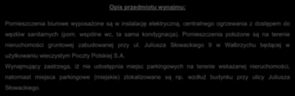 Juliusza Słowackiego 9 w Wałbrzychu będącej w użytkowaniu wieczystym Poczty Polskiej S.A.