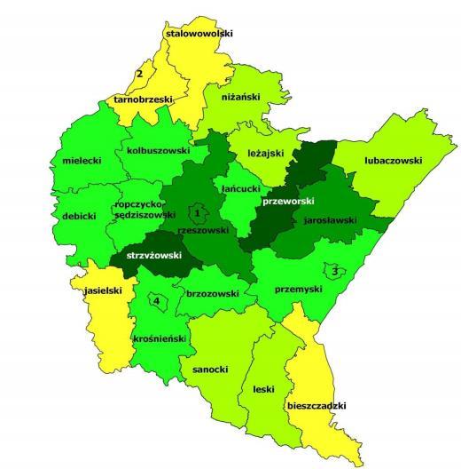 Jednym z powiatów, w których istnieje najniższy potencjał techniczny energetyki wiatrowej, wynoszący poniżej 230 GWh/rok jest powiat strzyżowski.
