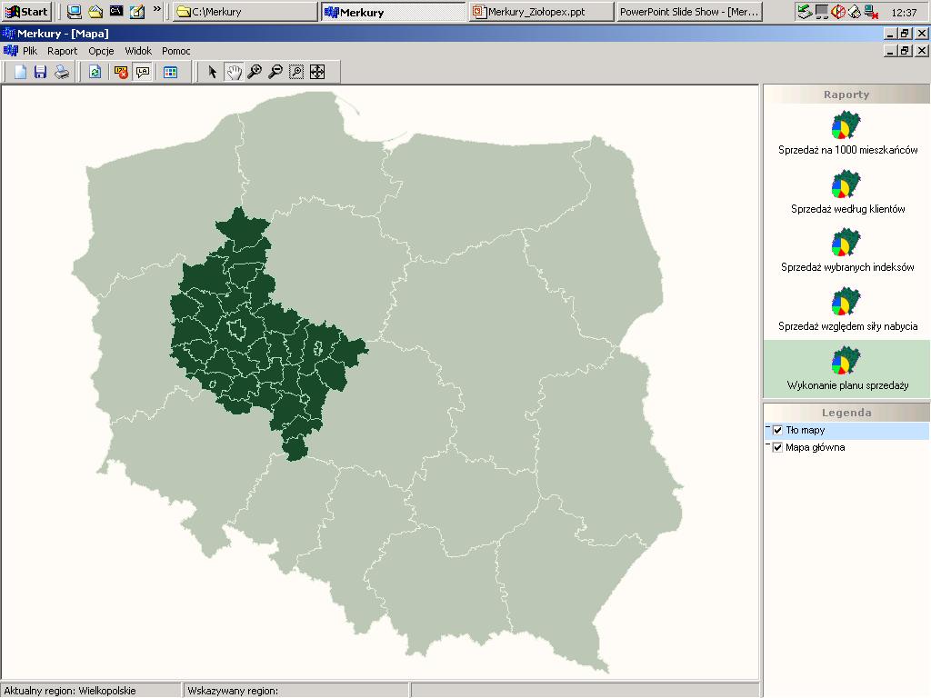 Dane prezentowane na mapie administracyjnej Polski, odnoszone do