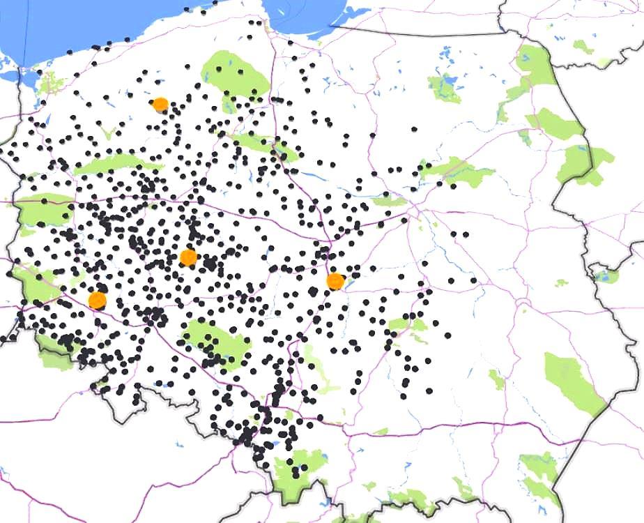 zagęszczania sieci na terenach, na których sieć jest