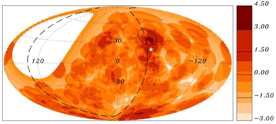 Rozkład kierunków promieni kosmicznych Cząstki najwyższych energii tylko nieznacznie odchylane w (między)galaktycznych polach magnetycznych potencjalna możliwość identyfikacji źródeł Analizy