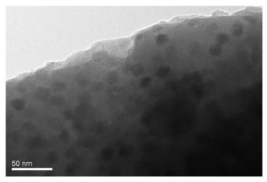 Rys. 17. Zdjęcie mikroskopowe TEM przedstawia materiał szklano-ceramiczny zawierający nanokryształy BaF 2 domieszkowane 8% mol Tb 3+ wygrzewane w temperaturze 640ºC w ciągu 2h [80].