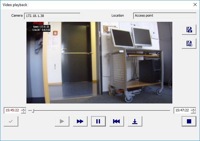 20 pl Dziennik Access Professional Edition Odtwarzanie obrazu wideo Otwarcie okna dialogowego Video playback (Odtwarzanie obrazu wideo) inicjuje odtwarzanie, które domyślnie rozpoczyna się 20 sekund