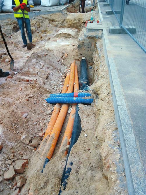 Współpraca samorządów miast z gestorami sieci czy można sadzić drzewa na sieciach? fot. Palmett Rysunek 3. Przykładowa lokalizacja instalacji podziemnych na jednej z warszawskich ulic.