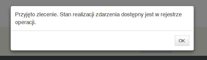 Ekran informujący o przyjęciu