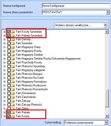 - Fakt Koszty Rysunek 7 Konfiguracja pakietów Po wykonaniu takiej transformacji parametr odświeżania należy przywrócić do wartości początkowej i ponownie wybrać odpowiednie obszary analityczne