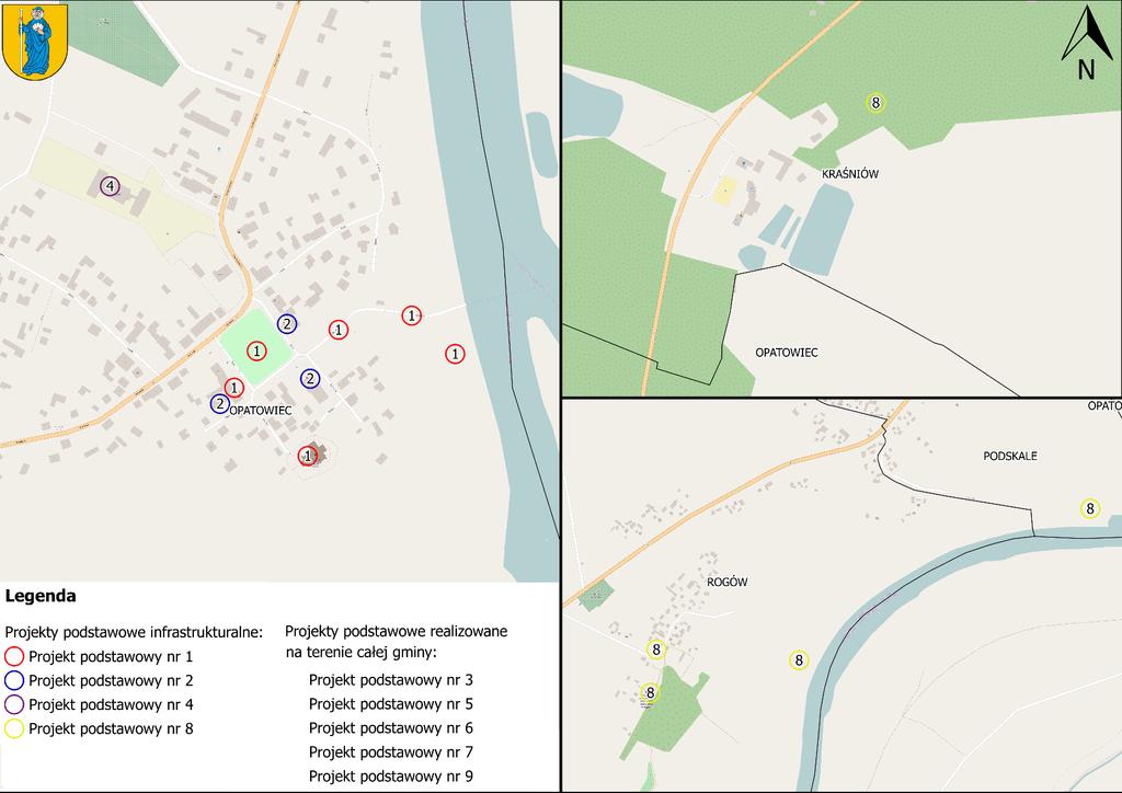 Mapa 5 Lokalizacja podstawowych projektów rewitalizacyjnych na wyznaczonym