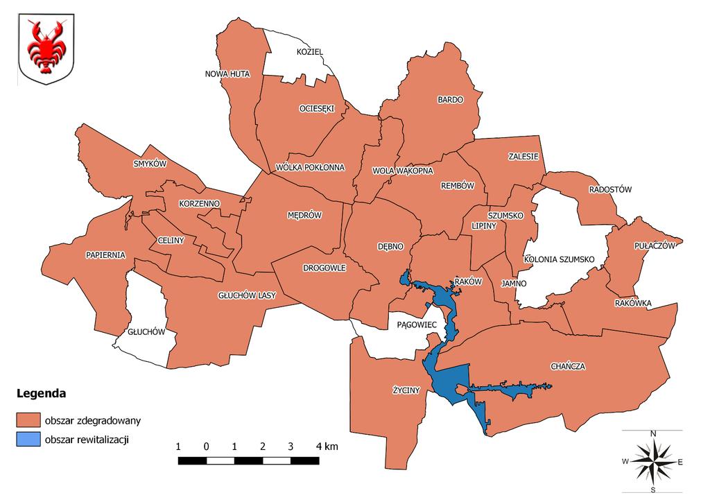 Mapa 1 Lokalizacja obszaru rewitalizacji na tle obszaru