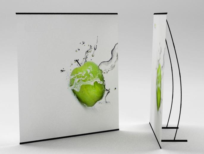 2. Ścianka reklamowa 1 szt. 200 cm x 204 cm Ścianka produkowana na bazie Adposter L, prosta konstrukcja. Stalowe stopy, giętkie maszty z włókna szklanego. Ścianka reklamowa posiada podłużną torbę.