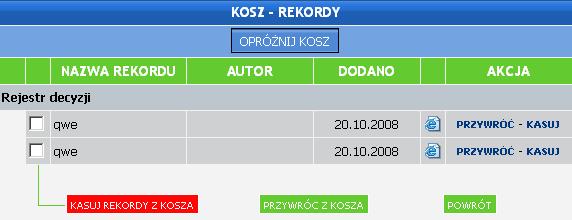 Następnie Moderator moŝe tekst opublikować wybierając poprzez zaznaczenie opcji - upubliczniony rekord zostanie usunięty z listy moderatora i opublikowany w odpowiedniej kategorii zgodnie z datą