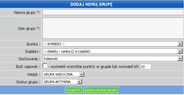 Grupa obiektów - moŝemy dodać dany obiekt do konkretnej grupy obiektów (np.
