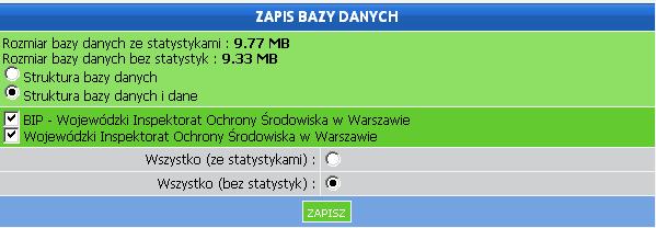 3. Narzędzia 1. Optymalizacja tabel Zakładka spełnia rolę optymalizacyjną. Uwaga: Optymalizację całej bazy powinno się przeprowadzać raz na miesiąc.