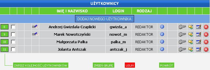 W polu Numer IP: podajemy odpowiedni numer IP, a następnie dodajemy go poleceniem Dodaj numer IP. Ustawiania są globalne i obowiązują dla wszystkich uŝytkowników tej grupy.