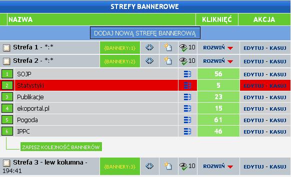odpowiedniej strefie: Wybór strefy NAZWA - nazwa strefy / bannera - kod inwokacji to funkcja