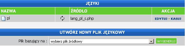 3. Języki Funkcja językowa pozwala wygenerować pliki językowe dla serwisu, dzięki któremu moŝna w
