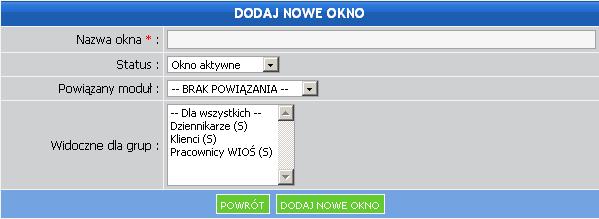 Jeśli elementem okna ma być Separator, czyli odsunięcie od siebie poszczególnych elementów okna, klikamy zakładkę Separator. Klikamy ZAPISZ ZMIANY. Nowy element okna zostanie dodany.