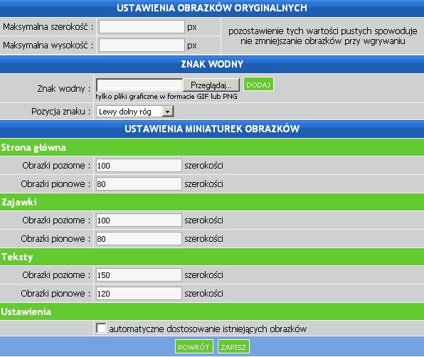 Szerokość miniaturek Szerokość podajemy w pikselach i zapisujemy zmiany