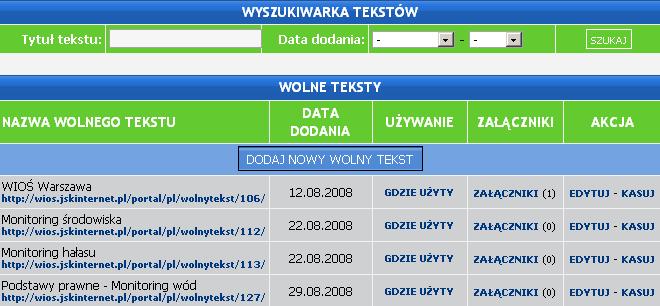 Dodawanie nowych okien Aby dodać nowe okno klikamy DODAJ NOWE OKNO. Wyświetli się okienko jak przy Edycja właściwości okien (patrz wyŝej).