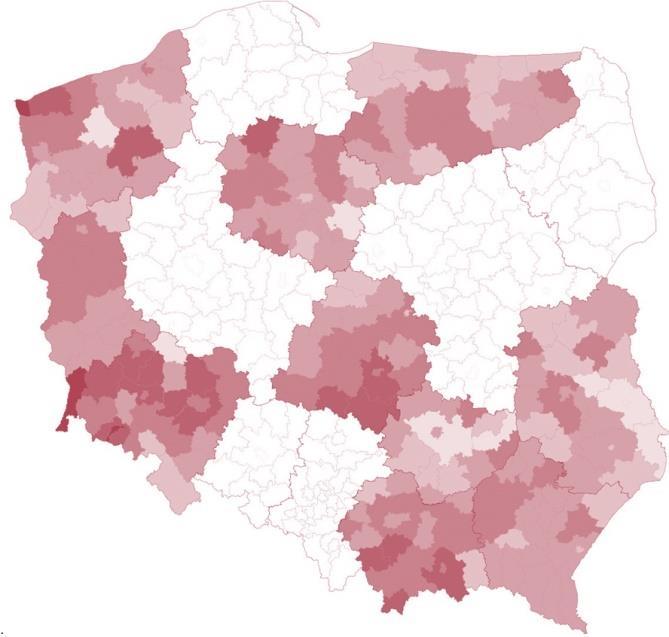 LOKALNY RYNEK PRACY Odsetki osób osiągających sukces zatrudnieniowy wahały się między województwami, wynosząc od 58% w województwie lubelskim do ponad 66% w województwie małopolskim.