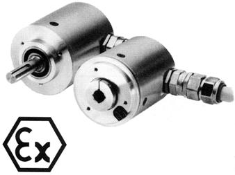 klasa EEx d IIC T6 z otworem pod wał lub wałem 12 mm podziałki: aż do 16384 (14bit), z pomiarem 1-go obrotu liczne opcje (np. LATCH, SET.