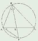 Naar aanleiding van een toelatingsexamen wiskunde tot de universiteiten in 99; de eigenlijke opgave, letterlijk: De bissectrix van B snijdt de omgeschreven cirkel van ABC in D, de zijde AC in E.