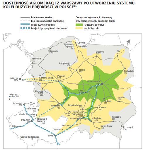 Dostępność aglomeracji z Warszawy (bez /