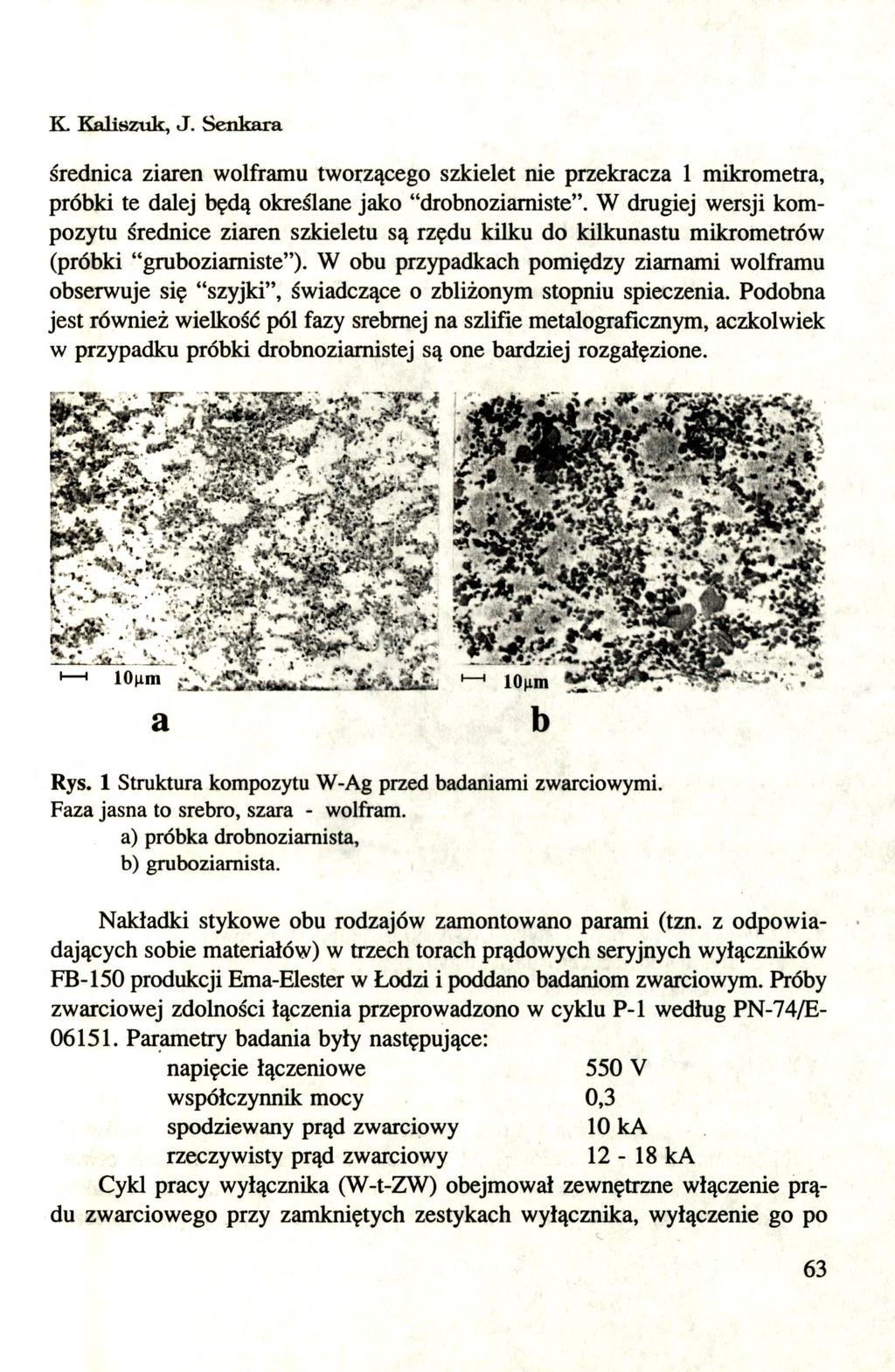 K. Kaliszuk, J. Senkara Średnica ziaren wolframu tworzącego szkielet nie przekracza 1 mikrometra, próbki te dalej będą określane jako "drobnoziarniste".