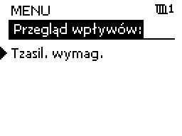 3.5 Przegląd wpływów W menu można znaleźć informacje dotyczące wpływu różnych czynników na wymaganą temperaturę zasilania. Parametry znajdujące się na liście różnią się w zależności od aplikacji.