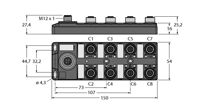 TBIL-M1-16DXP 6814102 16-kanałowy hub I/O przeznaczony do podłączenia 16 sygnałów dwustanowych PNP do modułu nadrzędnego IO-Link (wejście/wyjście elastycznie wybierane