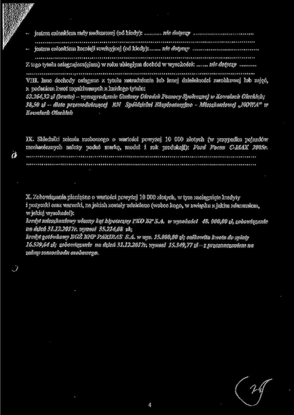 - jestem członkiem rady nadzorczej (od kiedy): - jestem członkiem komisji rewizyjnej (od kiedy): VIII.