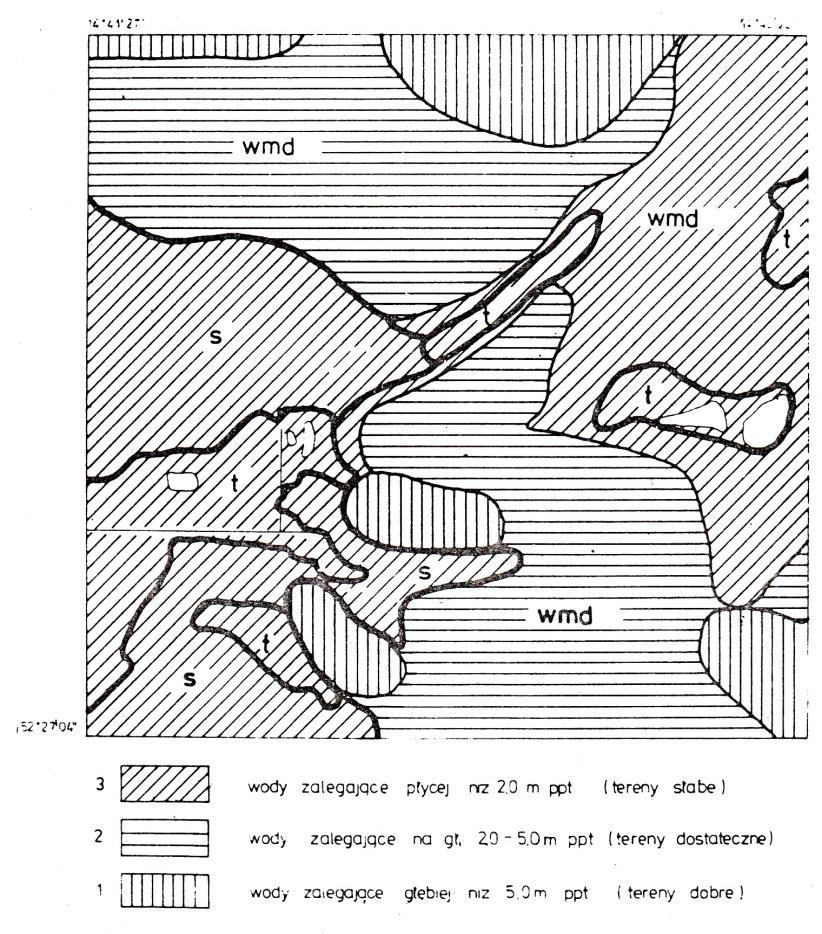 Przykład mapy bonitacyjnej ze względu na miąższość warstwy suchej przedstawia rysunek 4. Rys.4a.