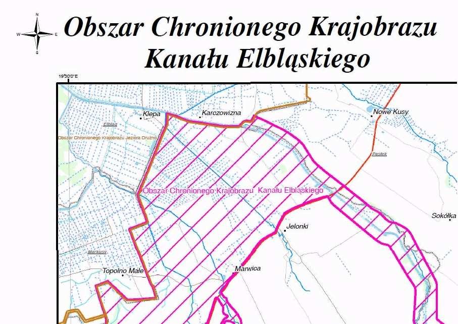 Mapa Obszaru Chronionego Krajobrazu Kanału Elbląskiego.