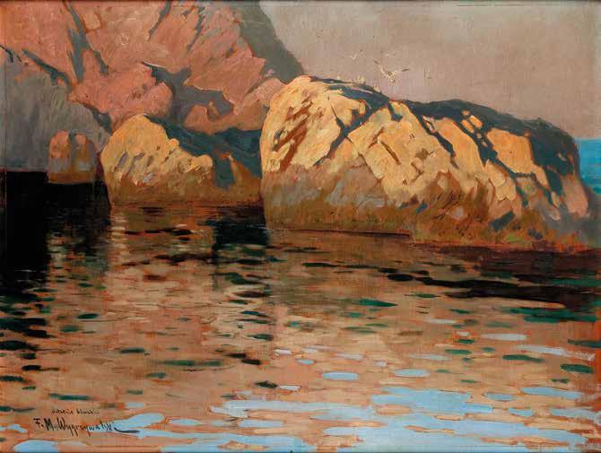 3 FELIKS MICHAŁ WYGRZYWALSKI (1875-1944) "Ostatnie blaski" olej/sklejka, 44 x 59 cm sygnowany i