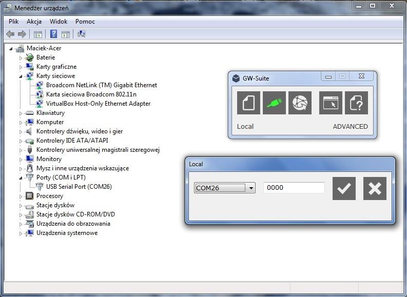 Połączenie ze sterownikiem Compalarm GW Oprogramowanie GW-Suite zezwala na połaczenie ze sterownikiem Compalarm GW poprzez kabel USB do wymiany