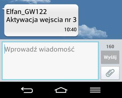 W podanym przykładzie, po aktywacji wejścia nr 4 nastąpi wysłanie wiadomości SMS pod podany numer (może być spoza