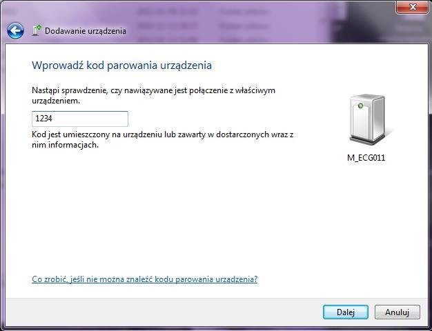 wprowadź kod parowania 1234 i