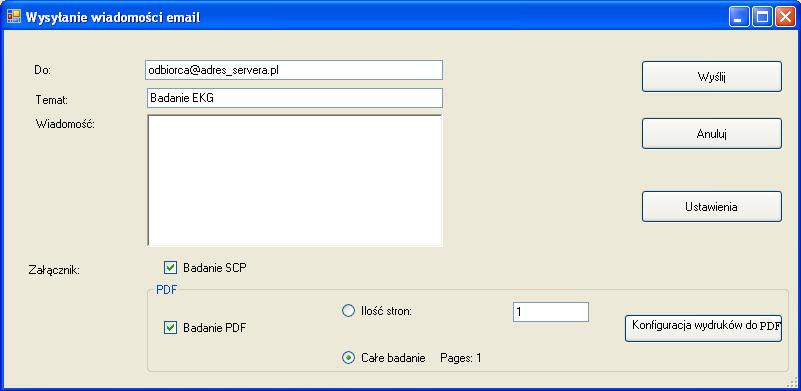 Jeśli użytkownik wybierze Wyślij przez e-mail to zostanie w następnym etapie zostanie wyświetlone okno (opis w następnym punkcie instrukcji), za pomocą którego można określić na jaki adres e-mail