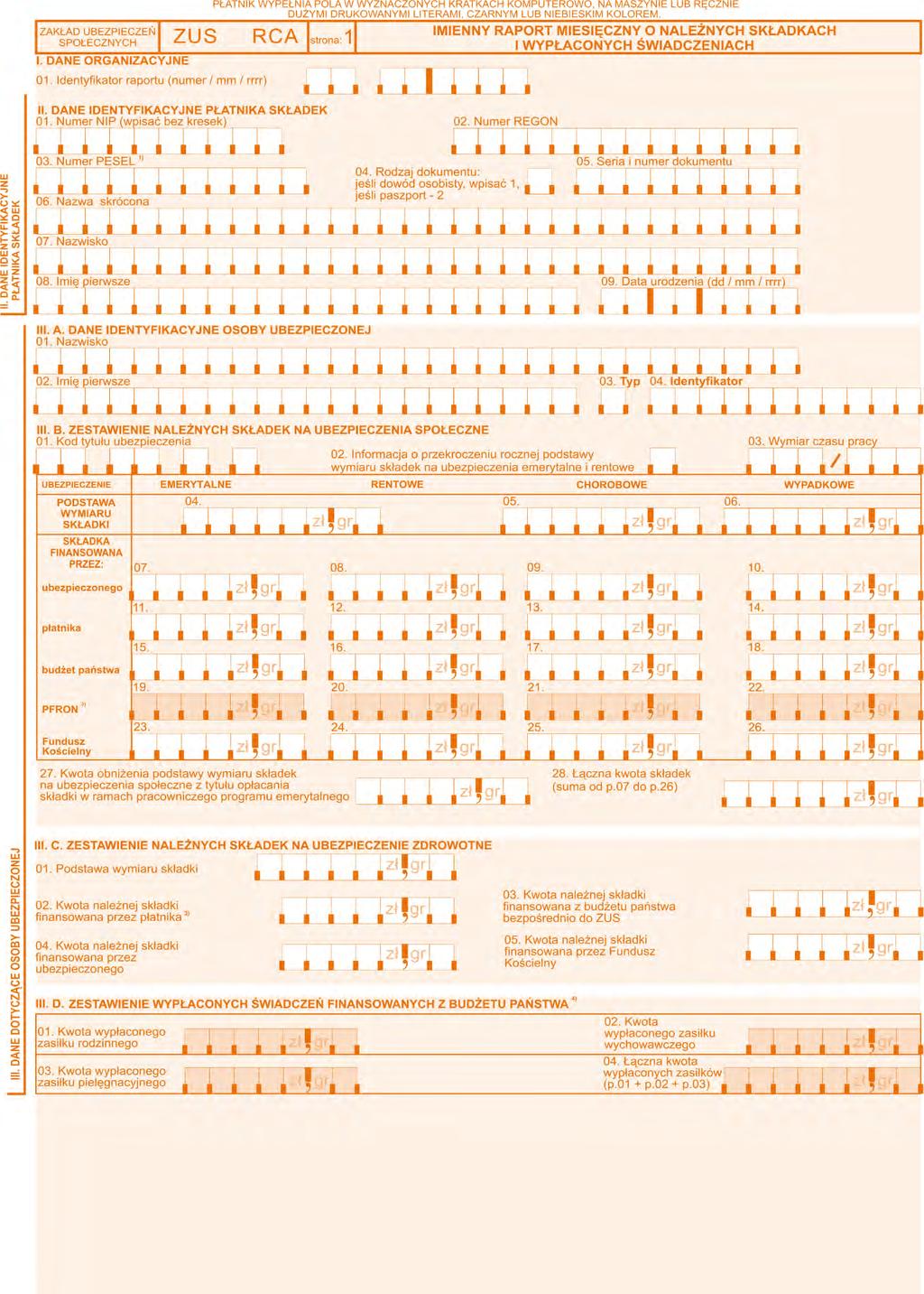 Formularz ZUS RCA do