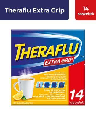 THERAFLU EXTRAGRIP 14 saszetek Cena: 15,50 PLN Opis słownikowy Producent Rodzaj rejestracji NOVARTIS Lek Opis produktu Opis Unikalna potrójna formuła.
