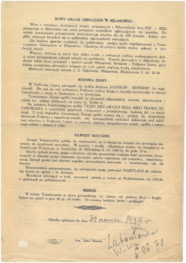 Poza stałymi informacjami o terminie i porządku obrad Walnego Zgromadzenia oraz sprawozdaniem finansowym prezentuje też skład Rady Gromadzkiej wybranej w grudniu 1938 r.