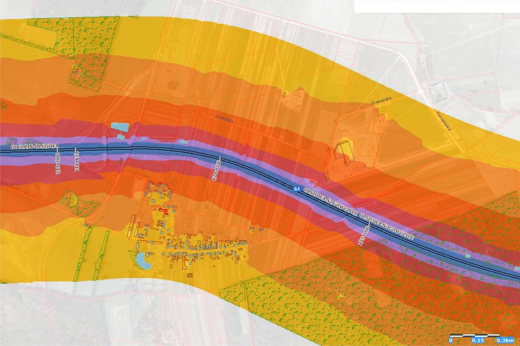 Rycina 38 Mapa imisji hałasu w ciągu całej doby w rejonie wsi Olszowa. Źródło: www.geoportal.gov.pl [data 22.07.