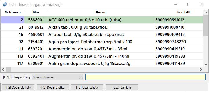 Rysunek 23 Operacje w systemie KOWAL/NMVS zakładka [CTRL+F1] Leki do wycofania w NMVS Identyfikatory opakowań produktów leczniczych, które powinny zostać wycofane z NMVS, są widoczne w panelu LISTA