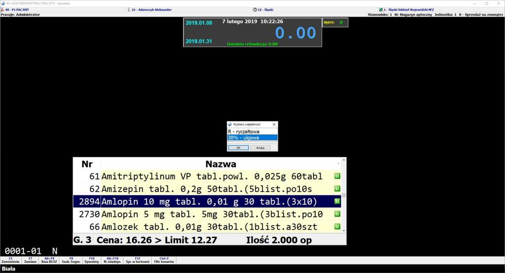 Rysunek 28 Realizacja sprzedaży produktu leczniczego bez kodu 2D Następnie zatwierdzamy sprzedaż i realizujemy kolejne pozycje dla pacjenta lub podsumowujemy sprzedaż.