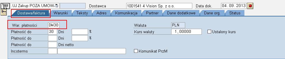 16. W razie potrzeby uzupełnij pole Warunki płatności w zakładce