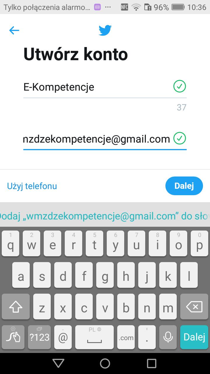 Twitter zakładanie konta Po wpisaniu nazwy 1 3 możemy podać nr telefonu (1)