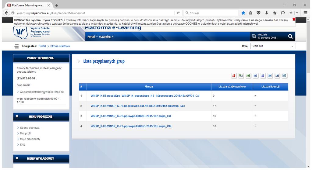 2. Opis modułów Platformy E-learning Wykładowca na Platformie E-learning może poruszać się w ramach tzw. ról.